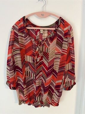 Banana Republic Multicolor Geometric Tie-Neck Blouse